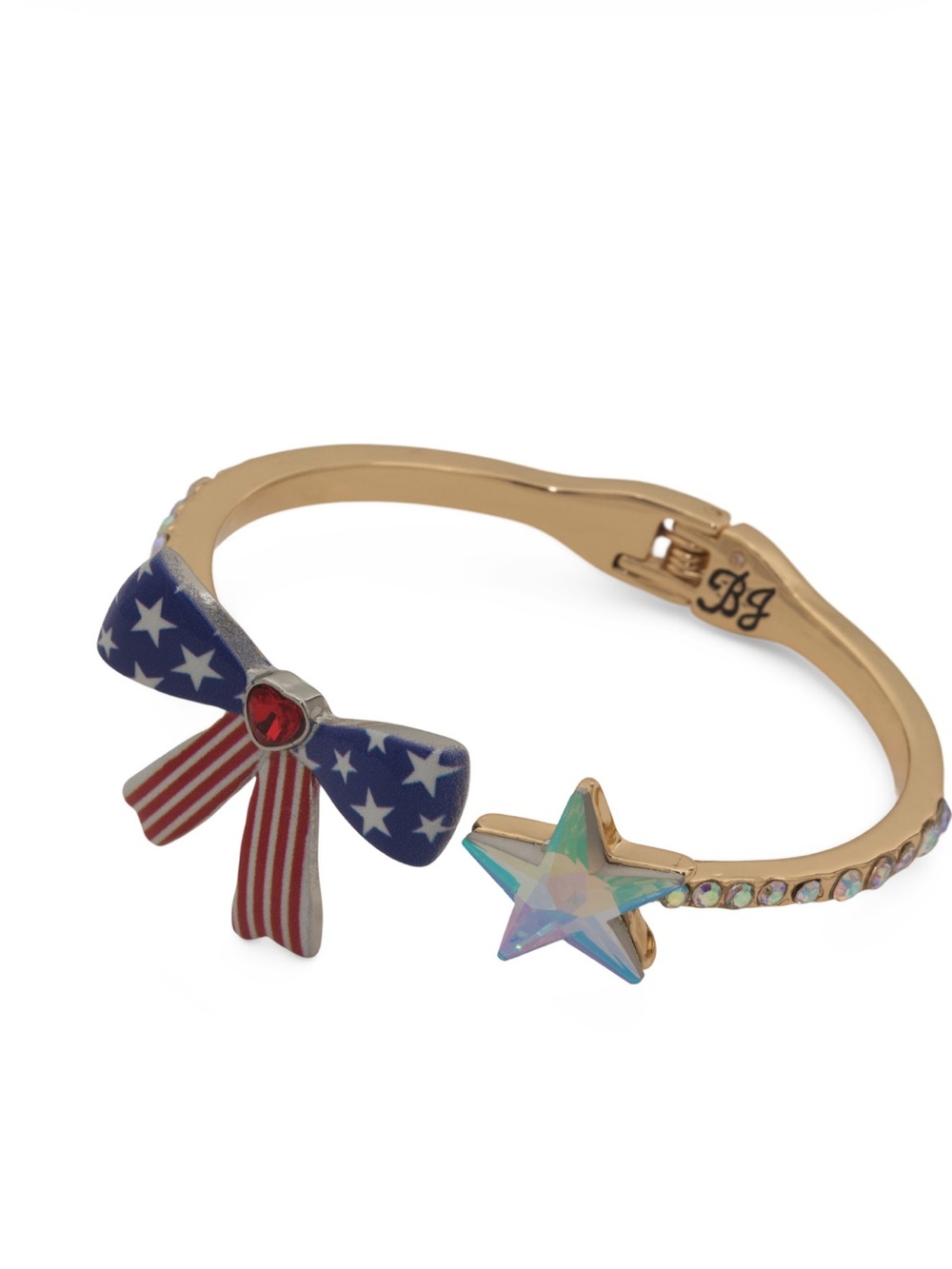 Betsey Johnson Gold Tone Patriotic Bow and Iridescent Star Bracelet